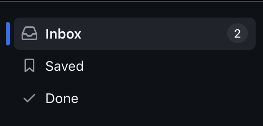 GitHub Notifications sidebar showing an Inbox count of 2
